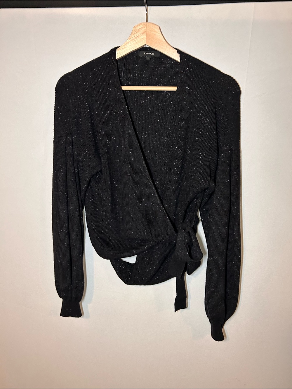 RW&CO. Black Sparkle Wrap Cardigan - Size S - Picture 2 of 5